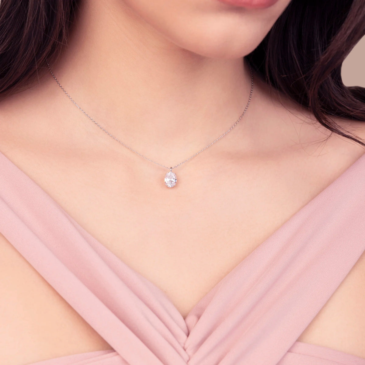 Collana Attimi di Luce con con Cubic Zirconia Bianca Ovale Placcata Oro 18Kt