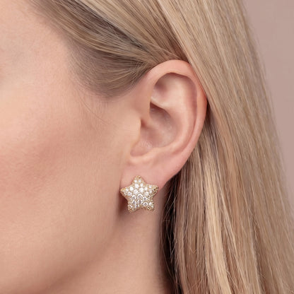 Orecchini a Lobo Stella con Pavè in Cubic Zirconia Placcati Oro 18Kt