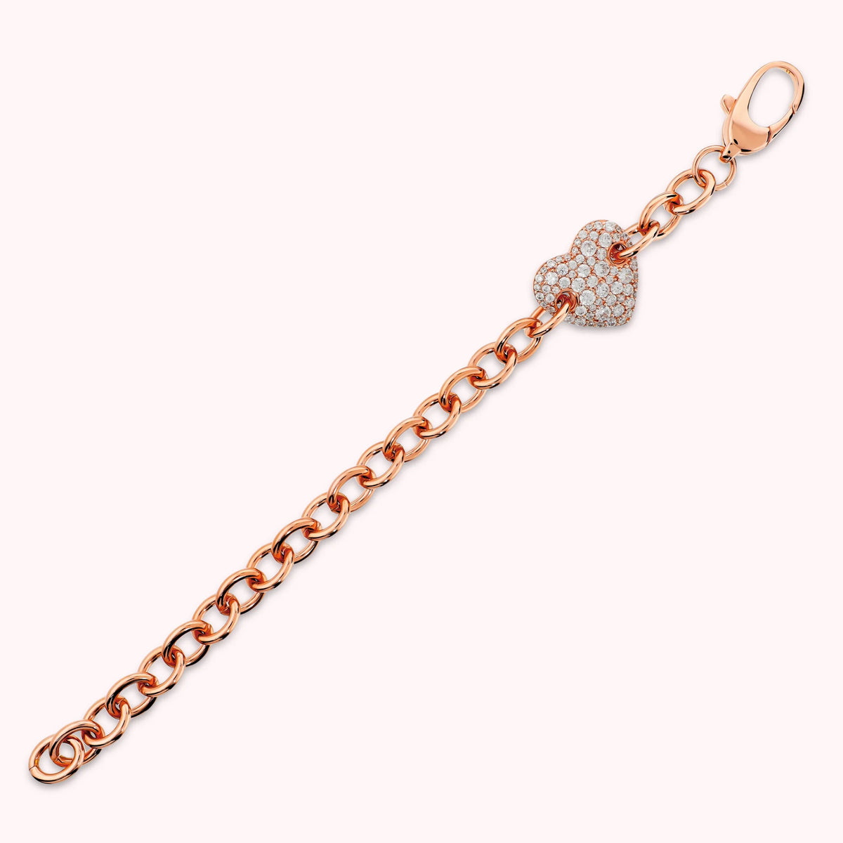 Bracciale Maglia Rolò con Cuore in Pavè di Cubic Zirconia Placcato Oro 18Kt