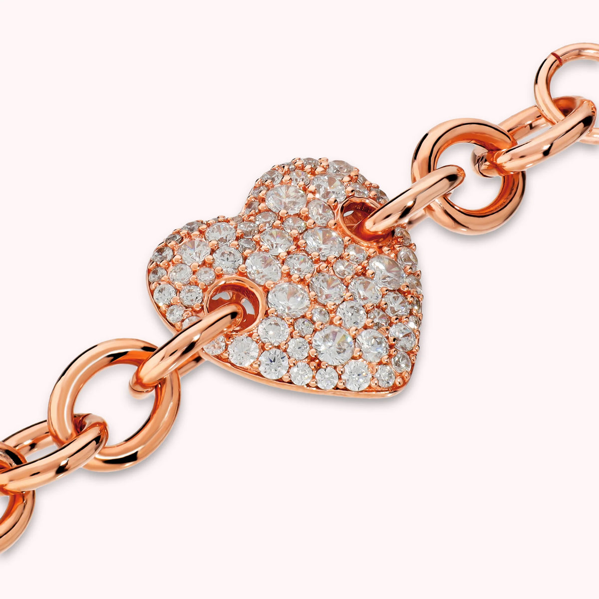 Bracciale Maglia Rolò con Cuore in Pavè di Cubic Zirconia Placcato Oro 18Kt