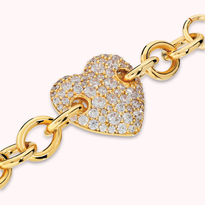 Bracciale Maglia Rolò Con Cuore in Pavè di Cubic Zirconia