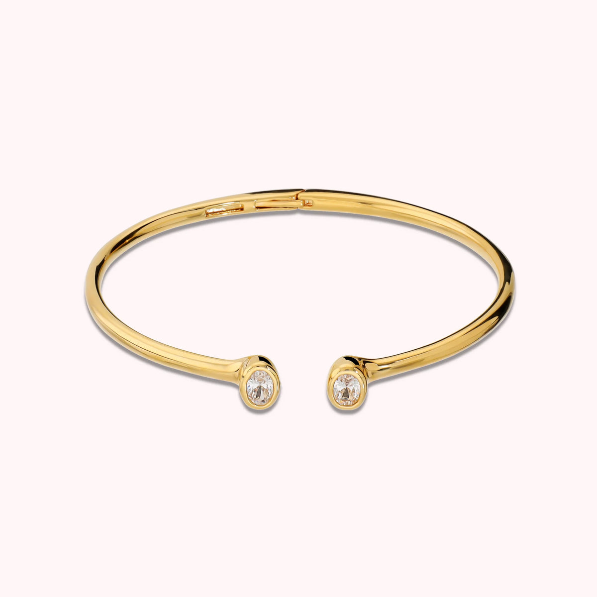 Bracciale Rigido Apribile con Doppia Cubic Zirconia Ovale Placcato Oro 18Kt