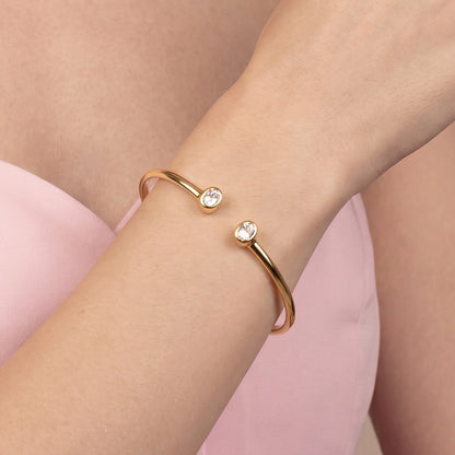 Bracciale Rigido Apribile con Doppia Cubic Zirconia Ovale Placcato Oro 18Kt