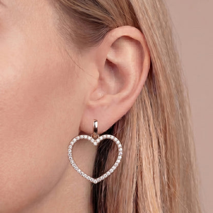 Orecchini Pendenti Cuore con Cubic Zirconia Placcati Oro 18Kt