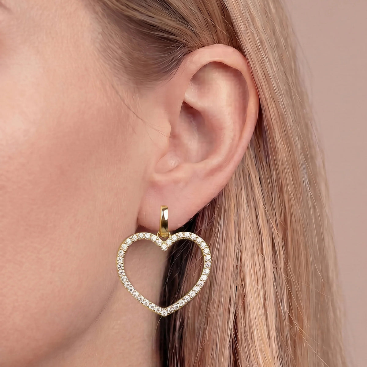 Orecchini Pendenti Cuore con Cubic Zirconia Placcati Oro 18Kt