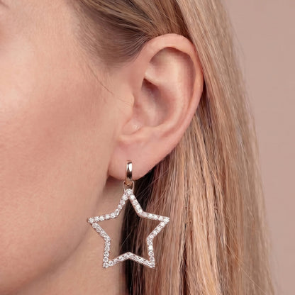Orecchini Pendenti Stella con Cubic Zirconia Placcati Oro 18Kt