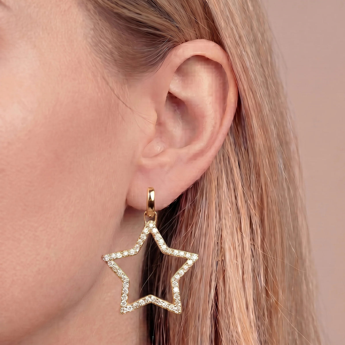 Orecchini Pendenti Stella con Cubic Zirconia Placcati Oro 18Kt