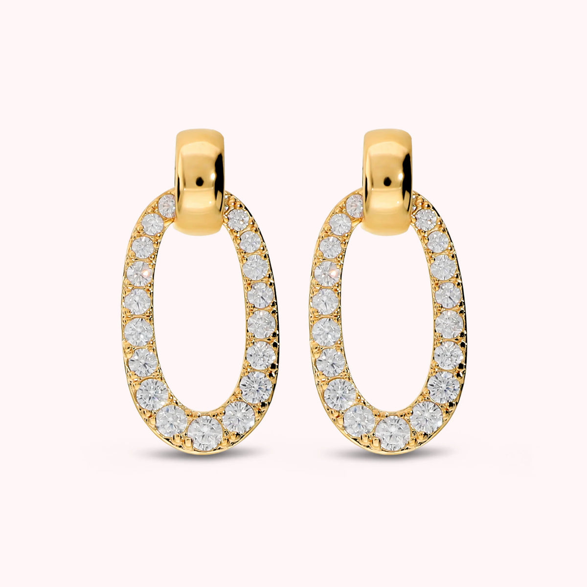 Orecchini Pendenti con Maglia Ovale in Cubic Zirconia Placcati Oro 18Kt