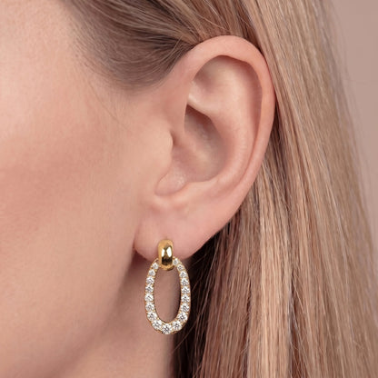 Orecchini Pendenti con Maglia Ovale in Cubic Zirconia Placcati Oro 18Kt