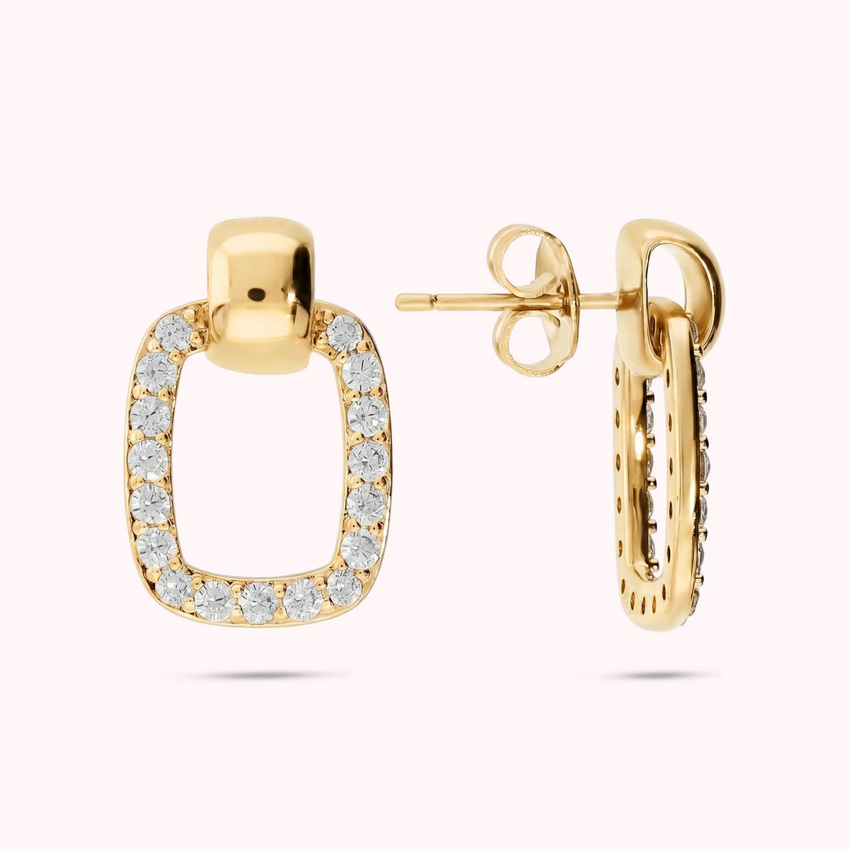 Orecchini Pendenti Rettangolari con Pavè di Cubic Zirconia Placcati Oro 18Kt