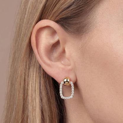 Orecchini Pendenti Rettangolari con Pavè di Cubic Zirconia Placcati Oro 18Kt