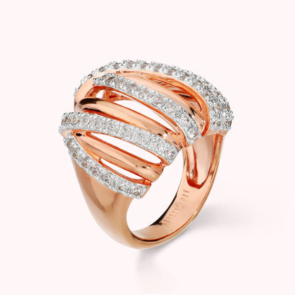 Anello Multifilo a Fascia Intrecciato con Cubic Zirconia Placcato Oro 18Kt