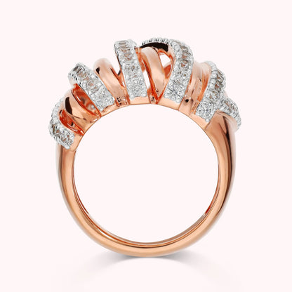 Anello Multifilo a Fascia Intrecciato con Cubic Zirconia Placcato Oro 18Kt