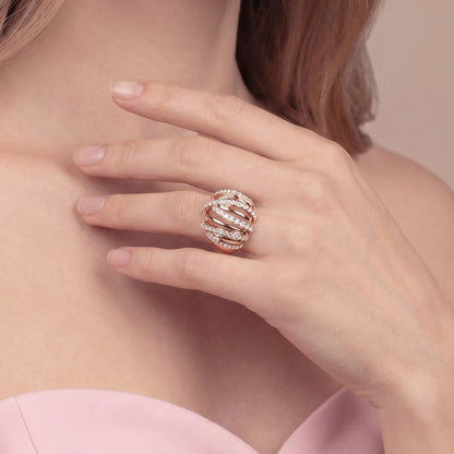 Anello Multifilo a Fascia Intrecciato con Cubic Zirconia Placcato Oro 18Kt