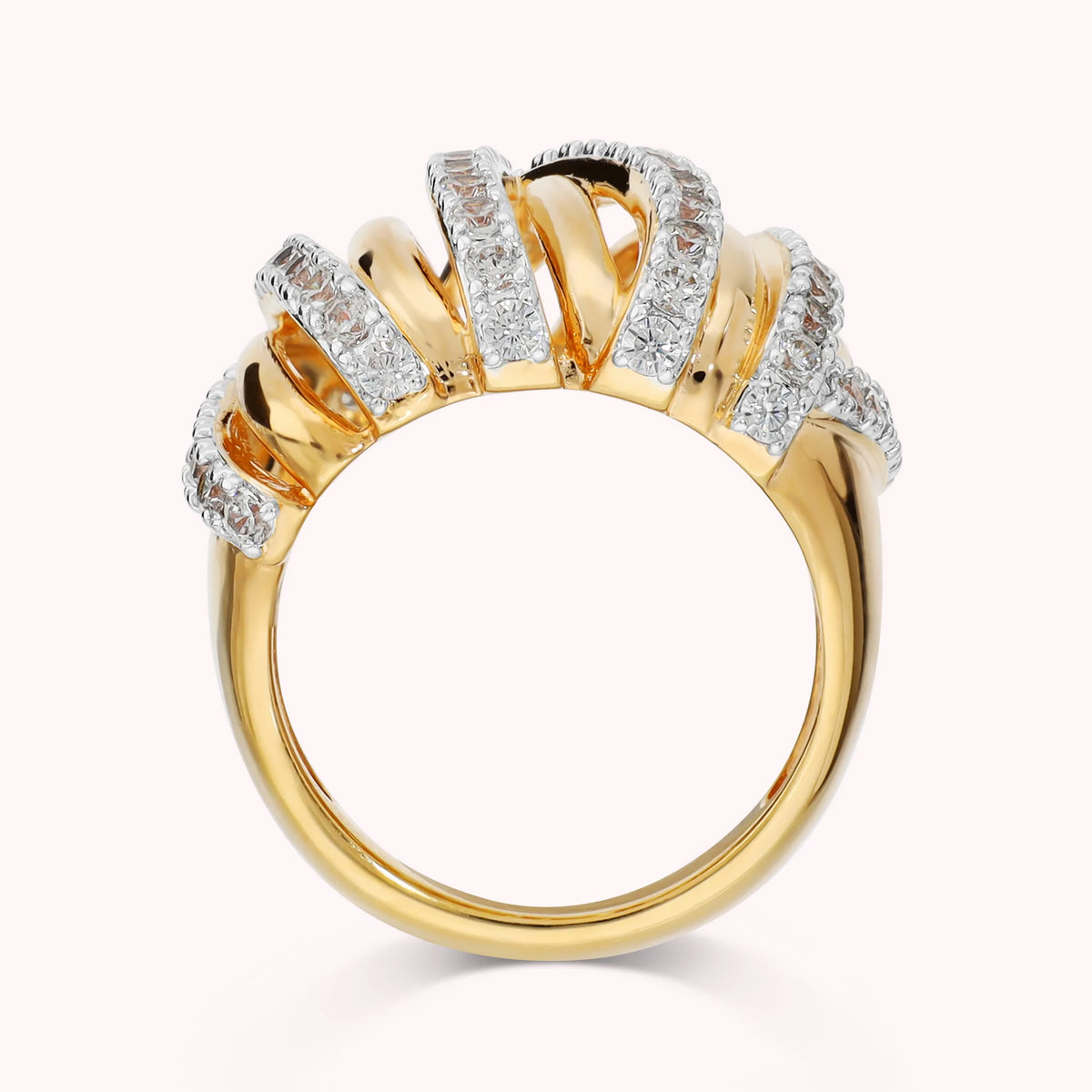 Anello Multifilo a Fascia Intrecciato con Cubic Zirconia Placcato Oro 18Kt