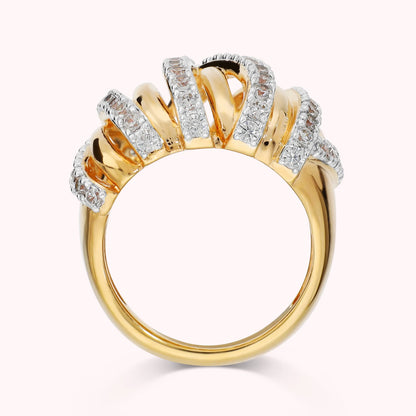 Anello Multifilo a Fascia Intrecciato con Cubic Zirconia Placcato Oro 18Kt