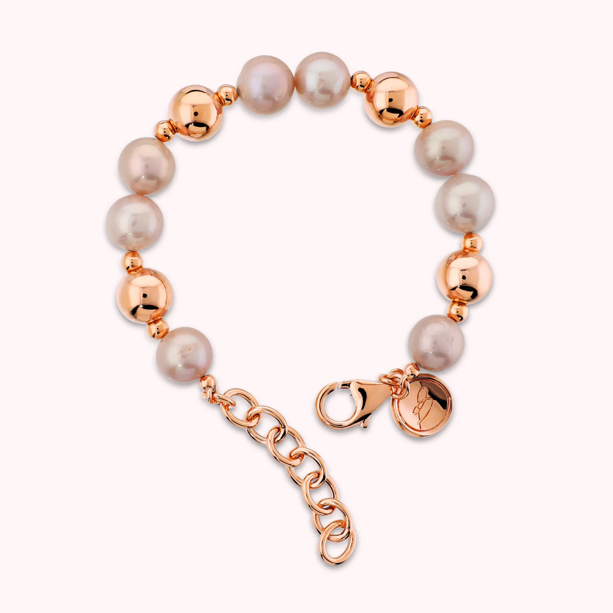 Bracciale con Palline Lucide e Perle Rosa Ø10mm Placcato Oro 18Kt