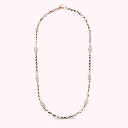 Collana Lunga con Barilotti in Quarzo Rosa Placcata Oro 18Kt
