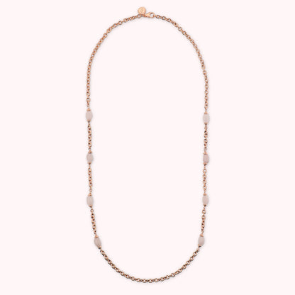 Collana Lunga Maglia Forzatina con Quarzo Rosa Irregolari Sfaccettate