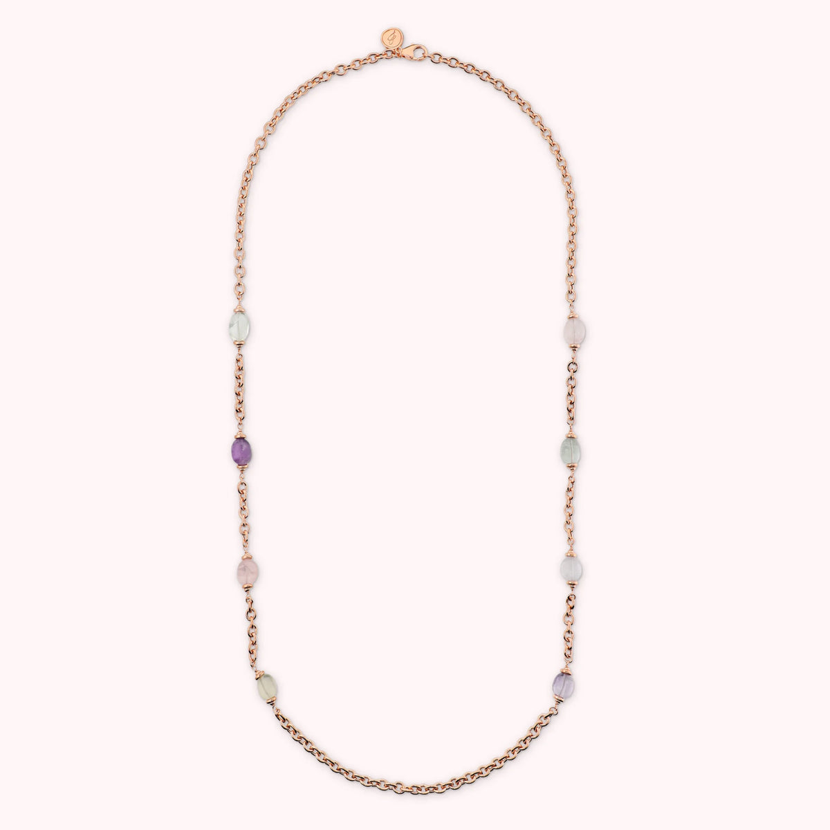 Collana Lunga Maglia Forzatina con Pietre Multicolore Irregolari