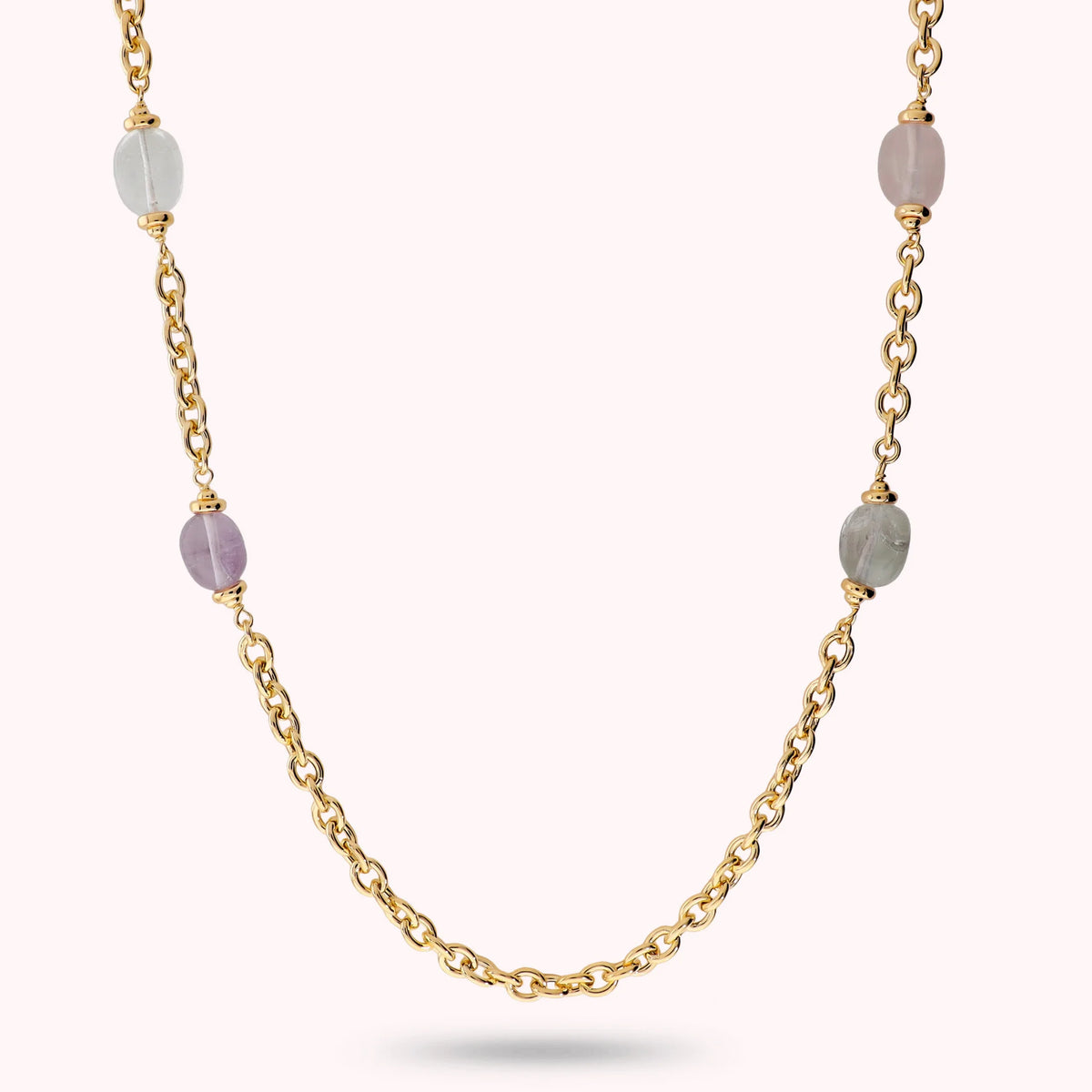 Collana Lunga Maglia Forzatina con Pietre Multicolore Irregolari