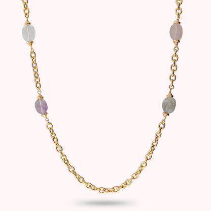 Collana Lunga Maglia Forzatina con Pietre Multicolore Irregolari