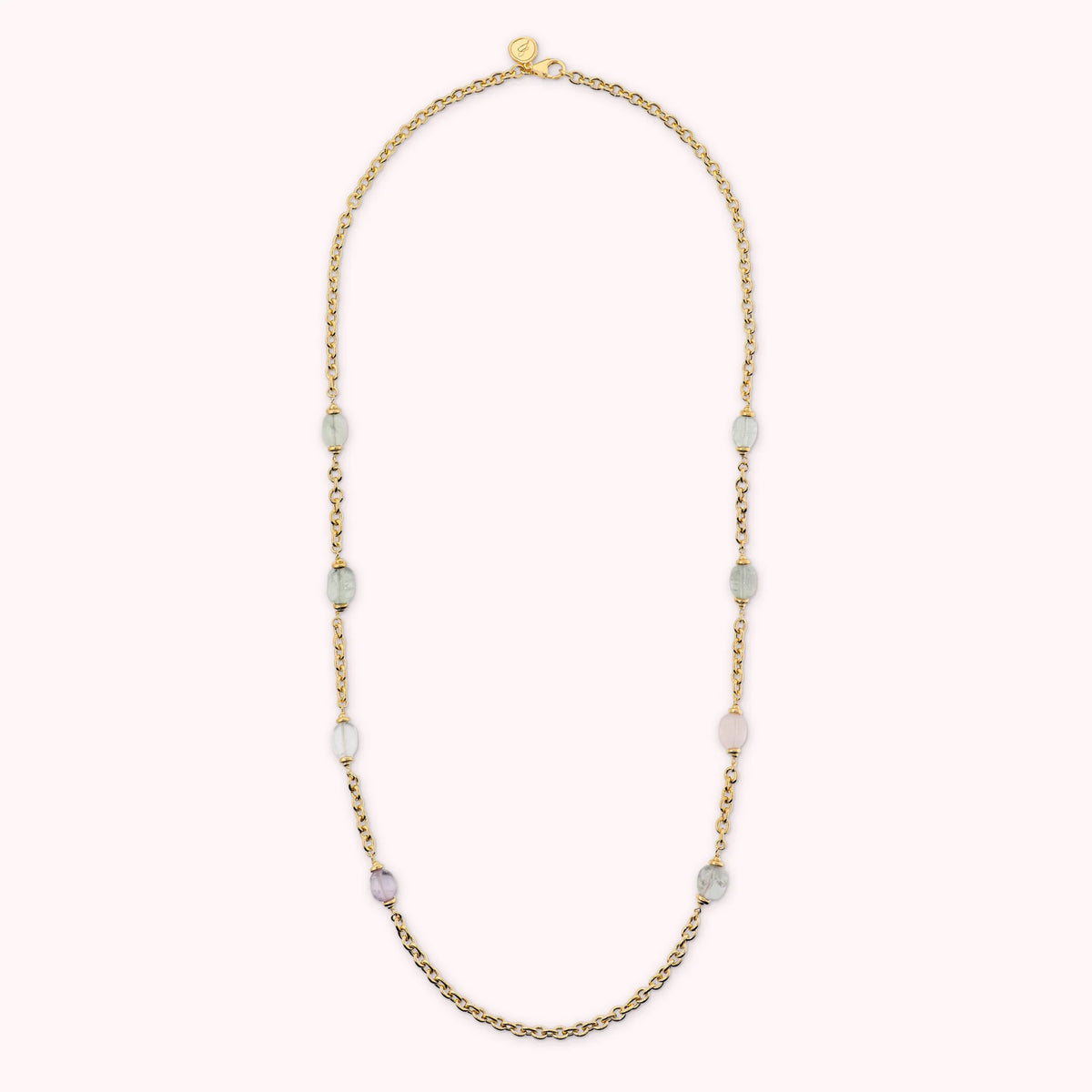 Collana Lunga Maglia Forzatina con Pietre Multicolore Irregolari