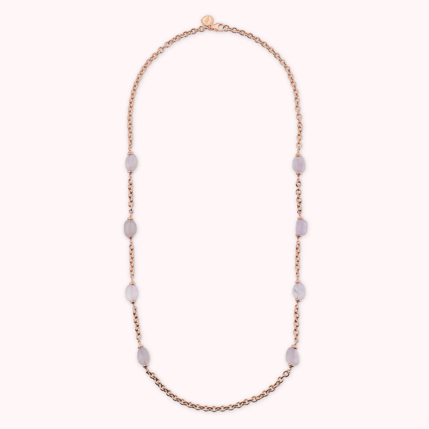 Collana Lunga Maglia Forzatina con Pietre Ametista Irregolari