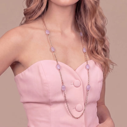Collana Lunga Maglia Forzatina con Pietre Ametista Irregolari Placcata Oro 18Kt