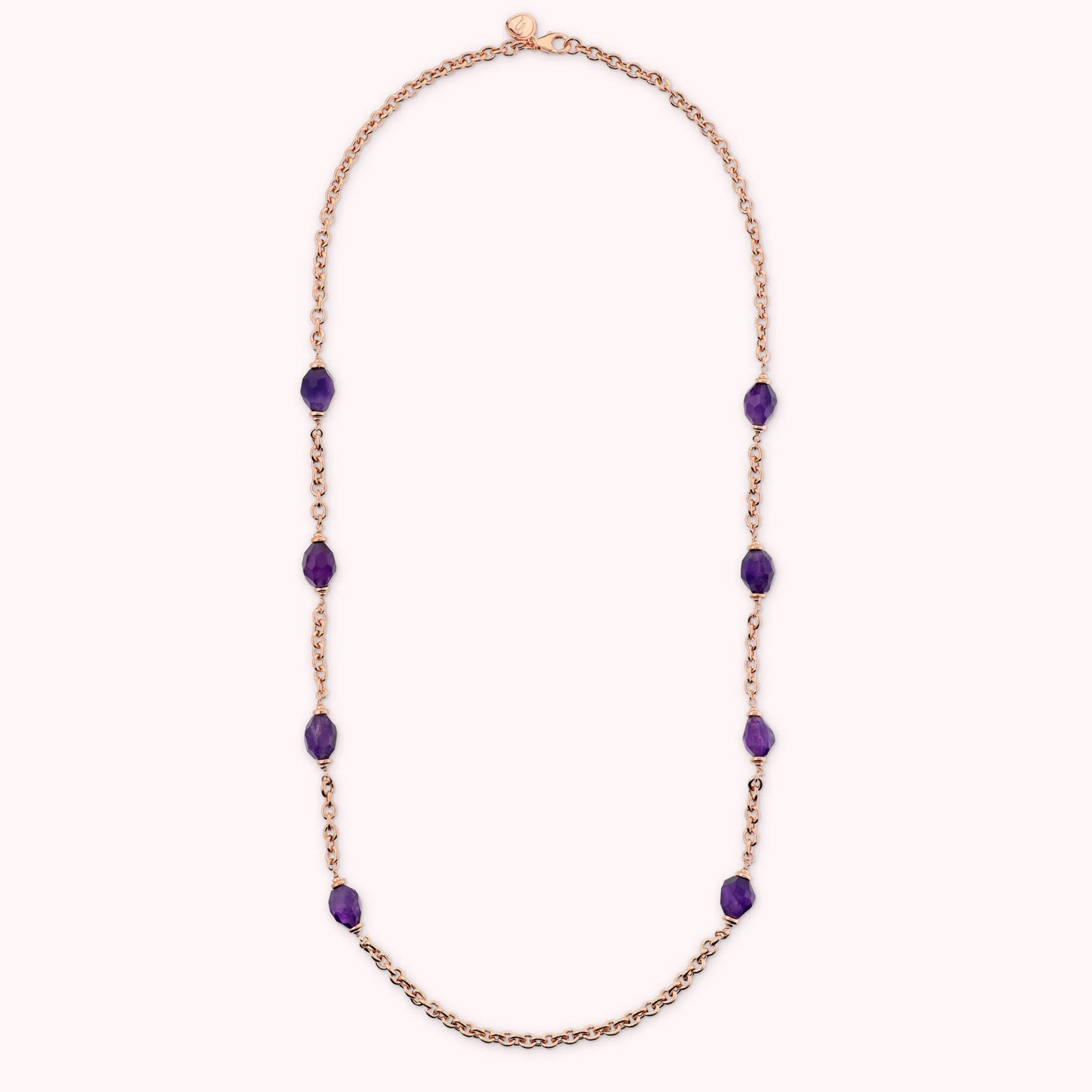 Collana Lunga Maglia Forzatina con Pietre Ametista Sfaccettate