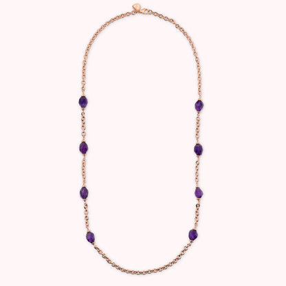 Collana Lunga Maglia Forzatina con Pietre Ametista Sfaccettate
