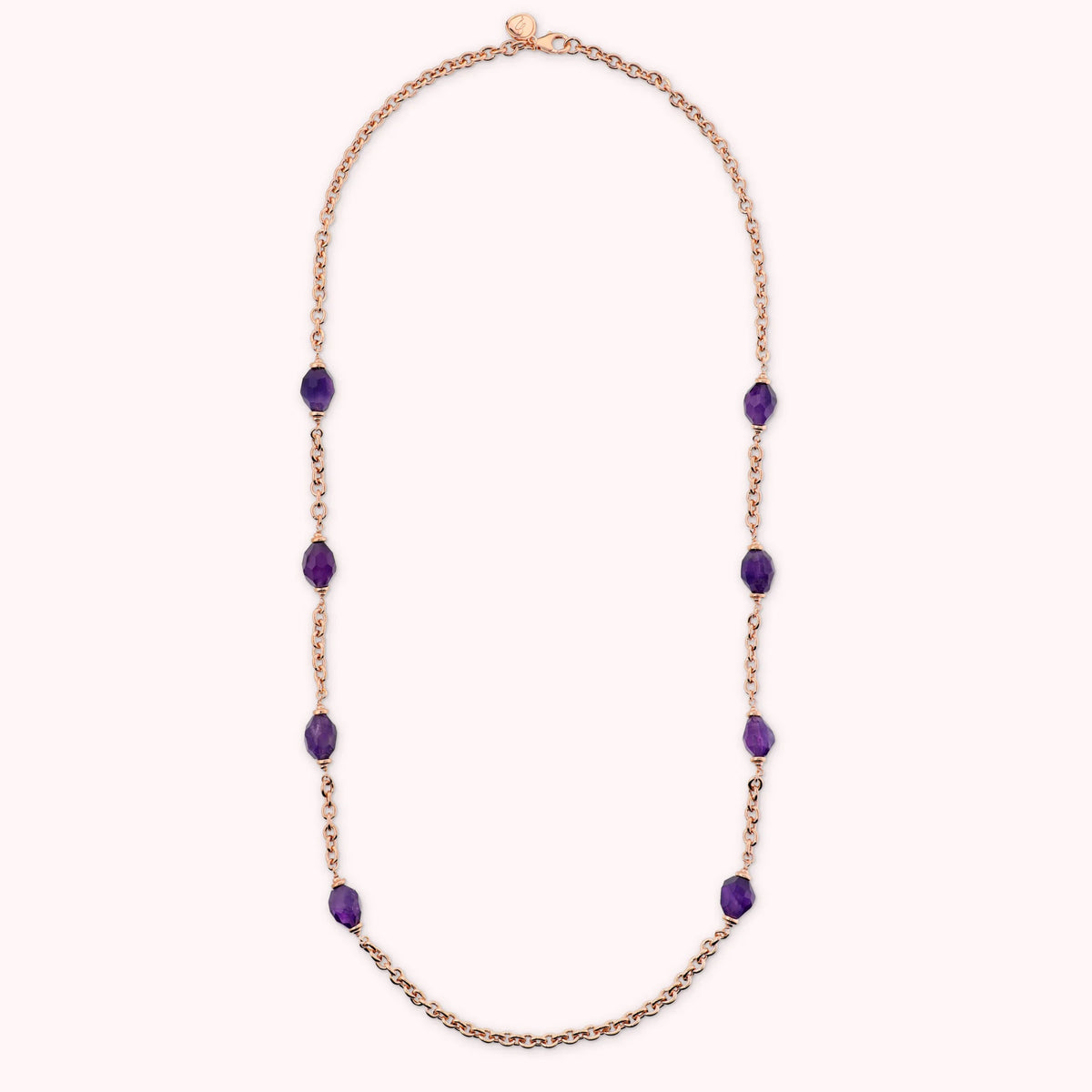 Collana Lunga Maglia Forzatina con Pietre Ametista Sfaccettate Placcata Oro 18Kt