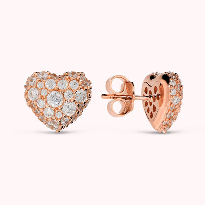 Orecchini a Cuore con Pavé in Cubic Zirconia Placcati Oro 18Kt