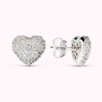 Orecchini a Cuore con Pavé in Cubic Zirconia Placcati Oro 18Kt