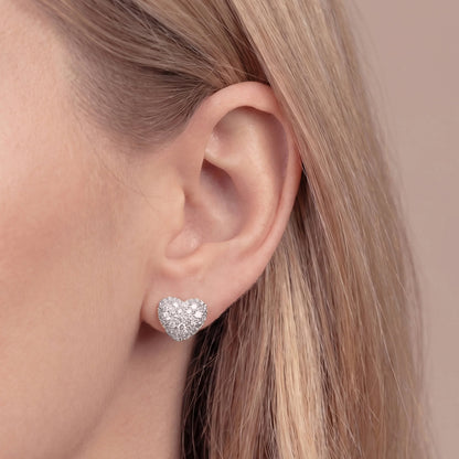 Orecchini a Cuore con Pavé in Cubic Zirconia Placcati Oro 18Kt