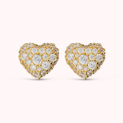 Orecchini a Cuore con Pavé in Cubic Zirconia Placcati Oro 18Kt