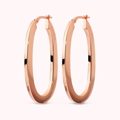 Orecchini a Cerchio Ovali Piatti Placcati Oro 18Kt