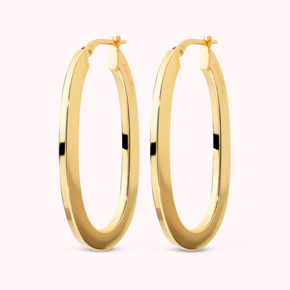 Orecchini a Cerchio Ovali Piatti Placcati Oro 18Kt
