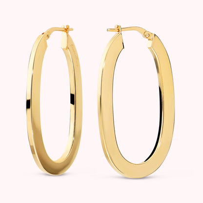 Orecchini a Cerchio Ovali Piatti Placcati Oro 18Kt