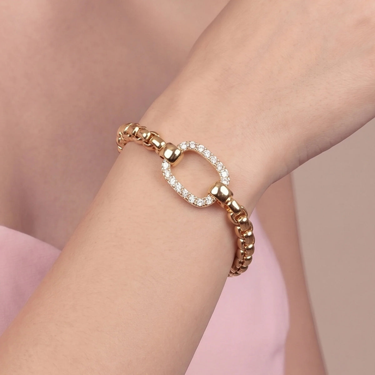 Bracciale con Elemento Rettangolare in Cubic Zirconia Placcato Oro 18Kt