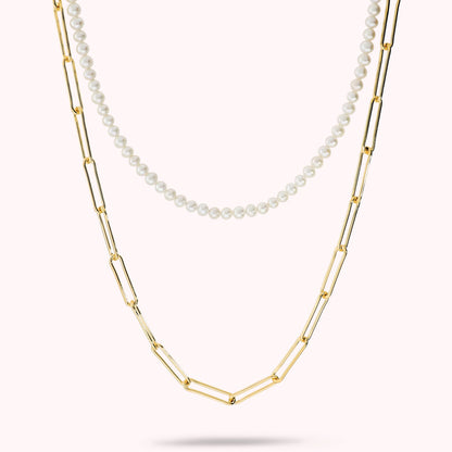 Collana Doppia Scomponibile con Perle D'acqua Dolce Bianche Ø4/4.5 Mm