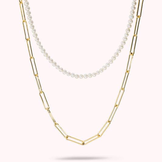 Collana Doppia Scomponibile con Perle D'acqua Dolce Bianche Ø4/4.5 Mm
