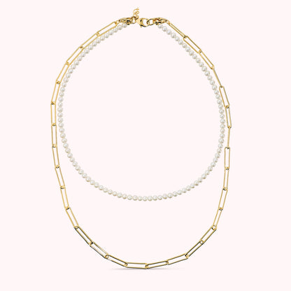 Collana Doppia Scomponibile con Perle D'acqua Dolce Bianche Ø4/4.5 Mm