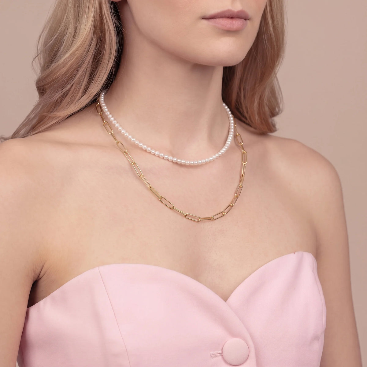 Collana Doppia Scomponibile con Perle D'acqua Dolce Bianche Ø4/4.5 Mm