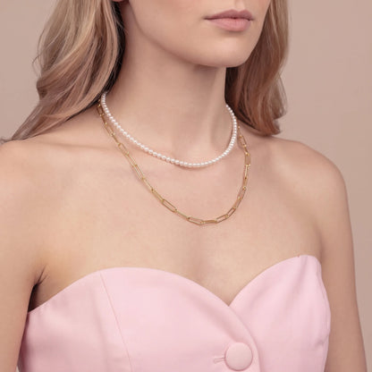 Collana Doppia Scomponibile con Perle D'acqua Dolce Bianche Ø4/4.5 Mm