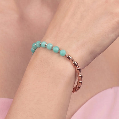 Bracciale Elastico con Pietre Naturali e Sfere Golden Rosé Placcato Oro 18Kt