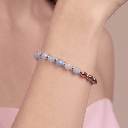 Bracciale Elastico con Pietre Naturali e Sfere Golden Rosé