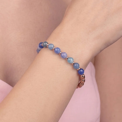 Bracciale Elastico con Pietre Naturali e Sfere Golden Rosé