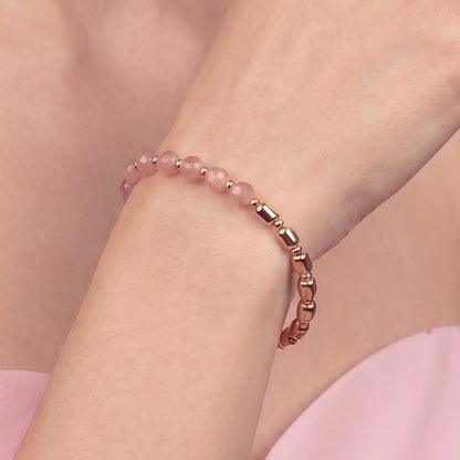 Bracciale Elastico con Pietre Naturali e Sfere Golden Rosé