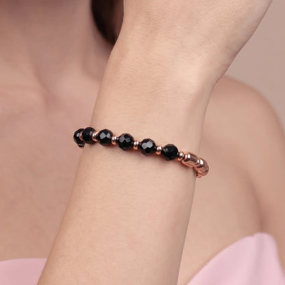 Bracciale Elastico con Pietre Naturali e Sfere Golden Rosé